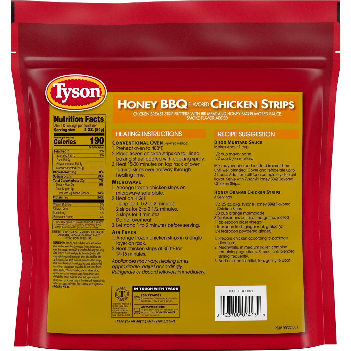 Tyson Honey BBQ Chicken Strips, 1.56 lb Bag (Frozen)