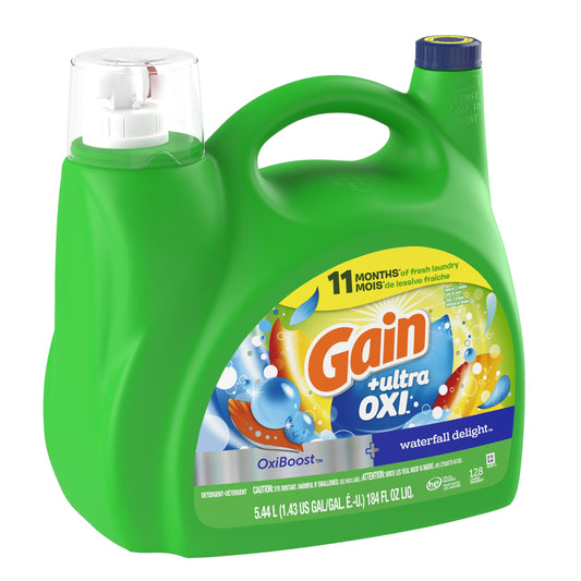 Gain Ultra Oxi Liquid Laundry Detergent, 128 Loads, 184 Fluid Ounces