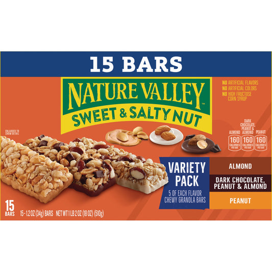 Nature Valley Granola Bars, Sweet and Salty Nut, Variety Pack, 15 Bars, 18 OZ