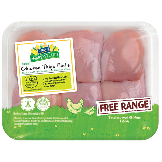 Perdue Harvestland, Boneless Skinless Chicken Thighs, 20g Protein 4oz Svg, 1.3-1.9 lb Tray