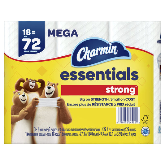 Charmin Essentials Strong Toilet Paper, 18 Mega Rolls