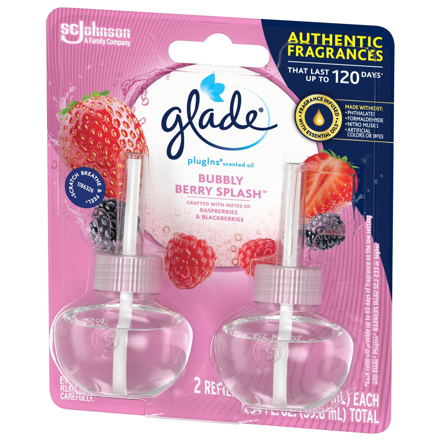 Glade PlugIns Scented Oil 2 Refills, Air Freshener, Bubbly Berry Splash, 2 x 1.34 oz