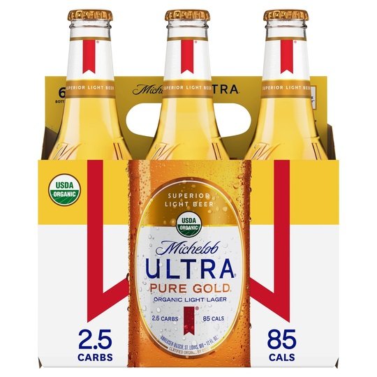 Michelob Ultra Pure Gold Organic Light Lager Beer, 6 Pack, 12 fl oz Bottles, 3.8% ABV, Domestic