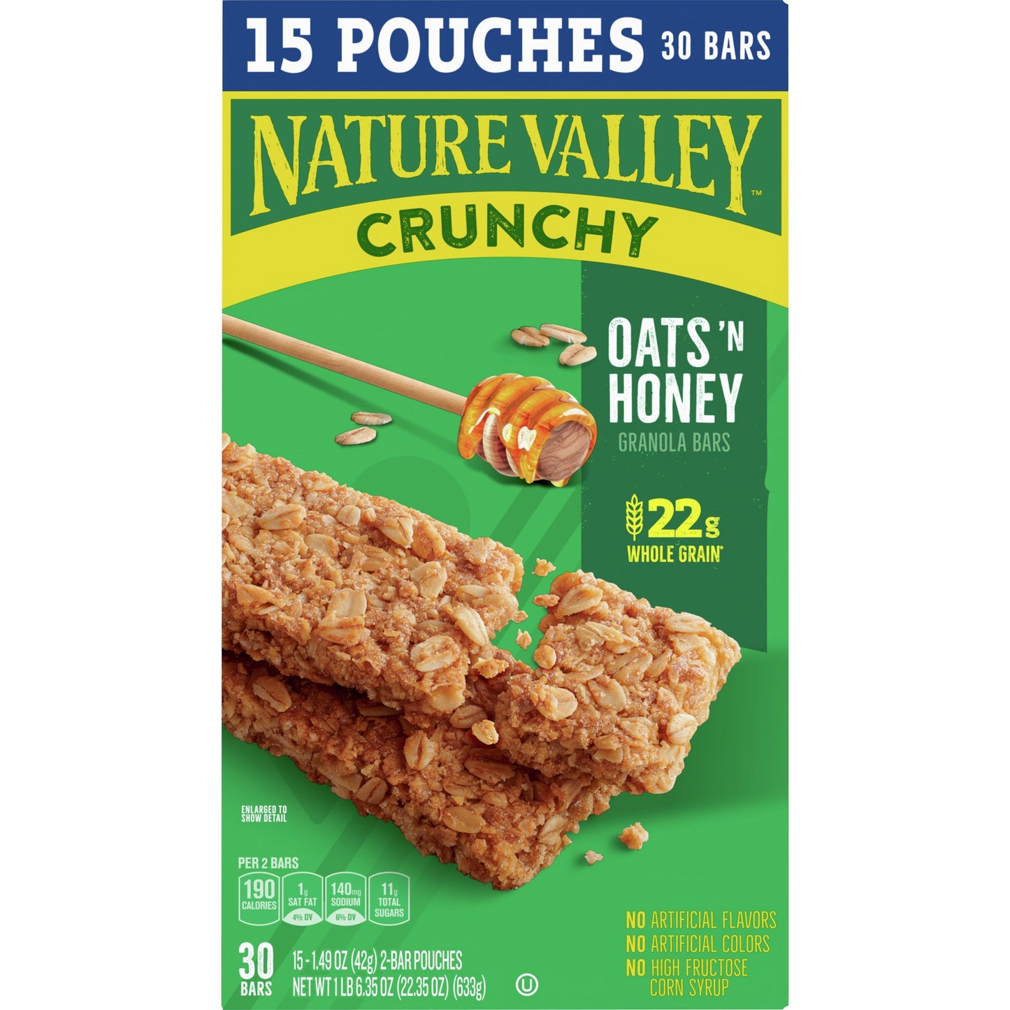 Nature Valley Crunchy Granola Bars, Oats 'n Honey, 30 Bars, 22.35 OZ (15 Pouches)