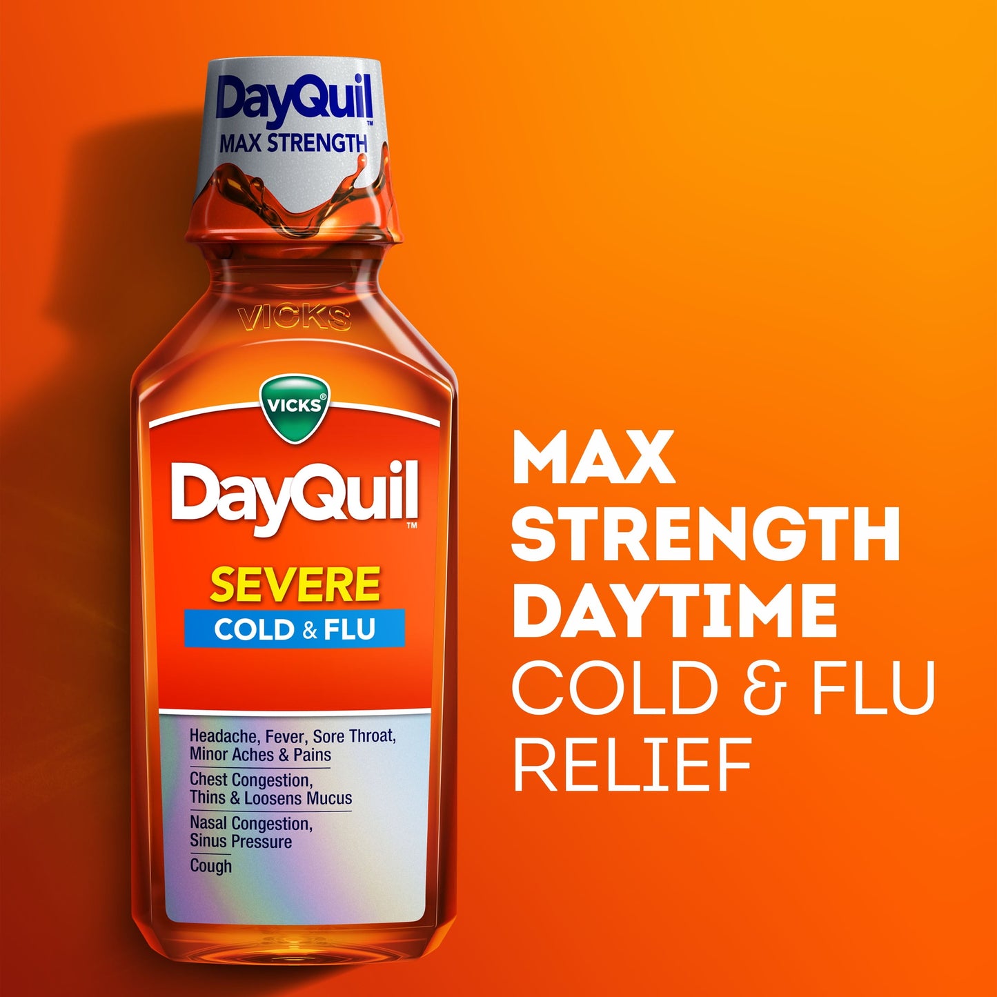 Vicks DayQuil Severe Cold, Cough & Flu Liquid Medicine, over-the-Counter Medicine, 12 fl. oz.