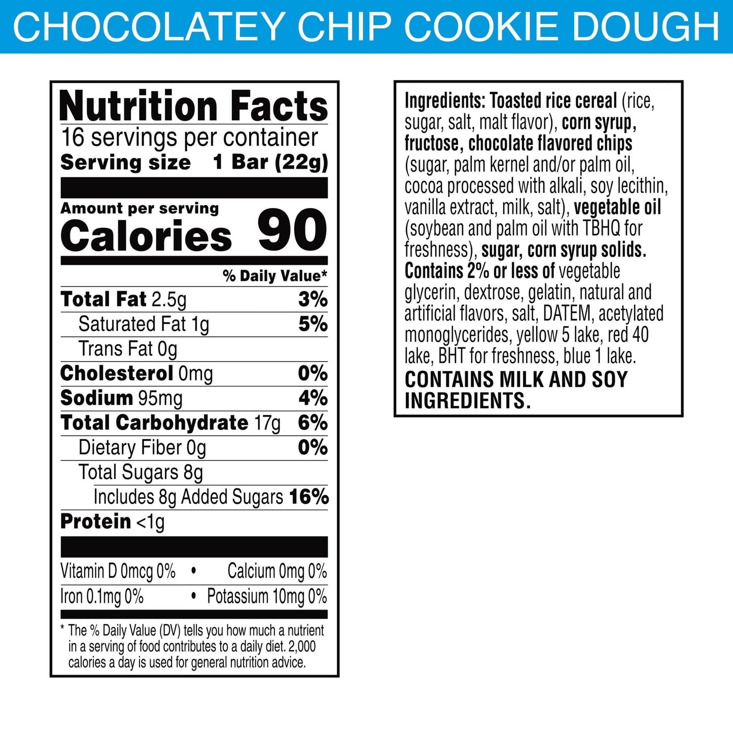 Rice Krispies Treats Chocolatey Chip Cookie Dough Chewy Marshmallow Snack Bars, Ready-to-Eat, 12.4 oz, 16 Count