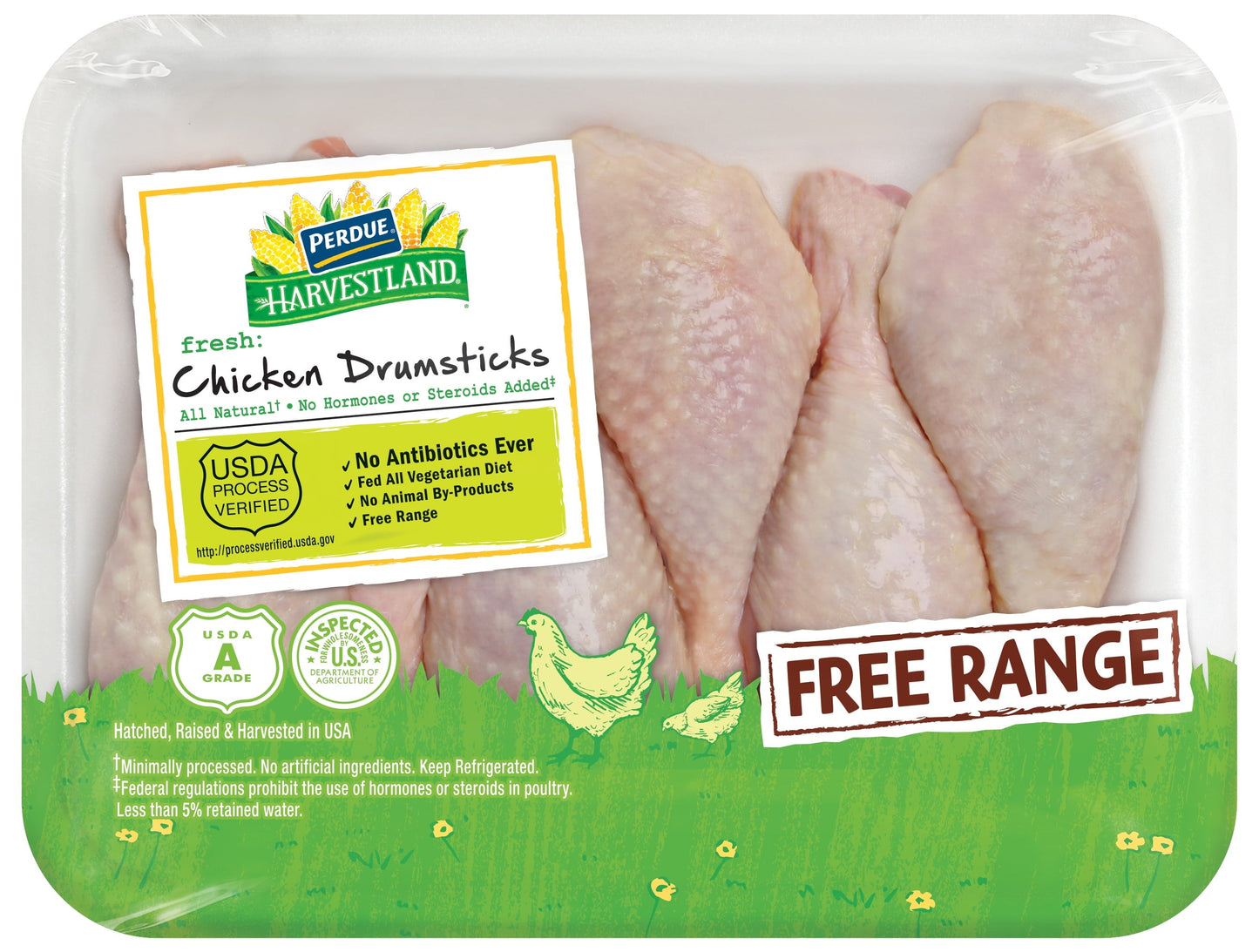 Perdue Harvestland, Free Range, Chicken Drumsticks, 20g Protein 4oz Svg, 1.5-2.3 lb.