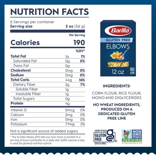 Barilla Gluten Free Elbows Pasta 12 oz