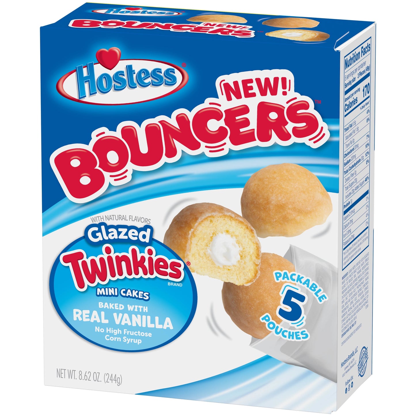 HOSTESS BOUNCERS Glazed TWINKIES Mini Cakes, Packable Pouches ? 8.62 oz, 5 Pouches