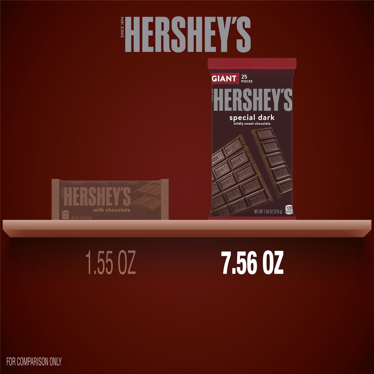 Hershey's Special Dark Mildly Sweet Chocolate Giant Candy, Bar 7.56 oz, 25 Pieces