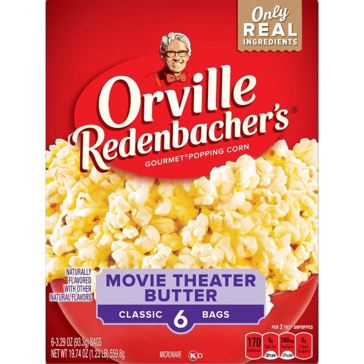 Orville Redenbacher’s Movie Theater Butter Flavored Microwave Popcorn, 3.29 oz. Classic Bags, 6-Ct