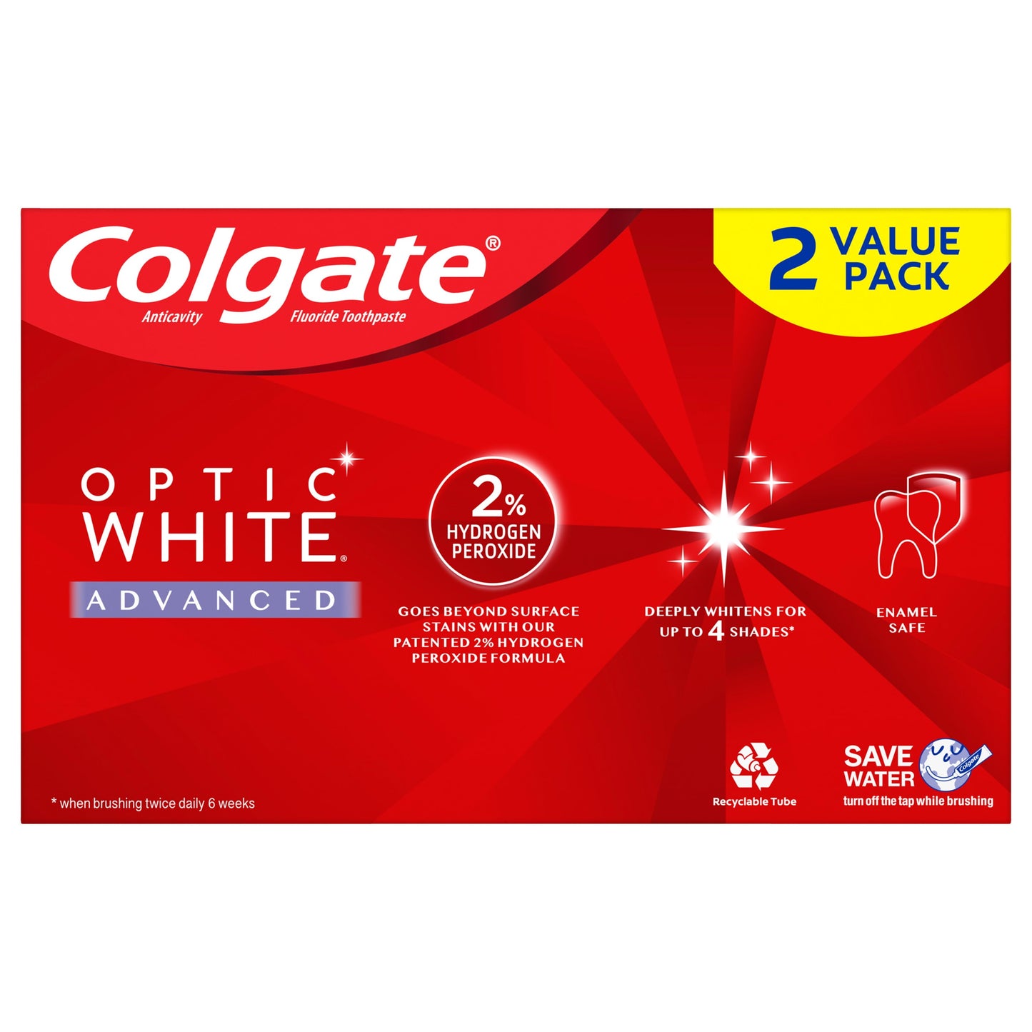 Colgate Optic White Advanced Hydrogen Peroxide Toothpaste, Oxygenating White, 2 Pack, 3.2 oz