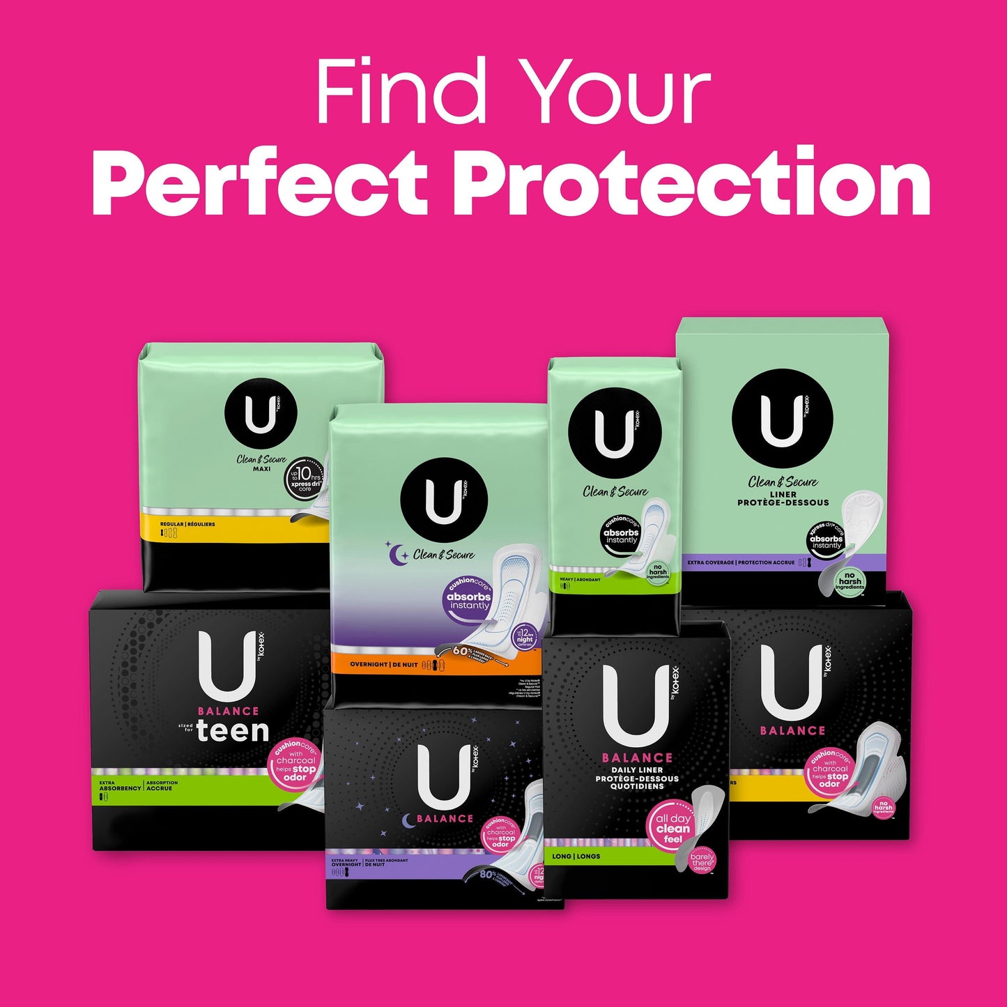 U by Kotex Balance Ultra Thin Overnight Pads with Wings, 38 Count