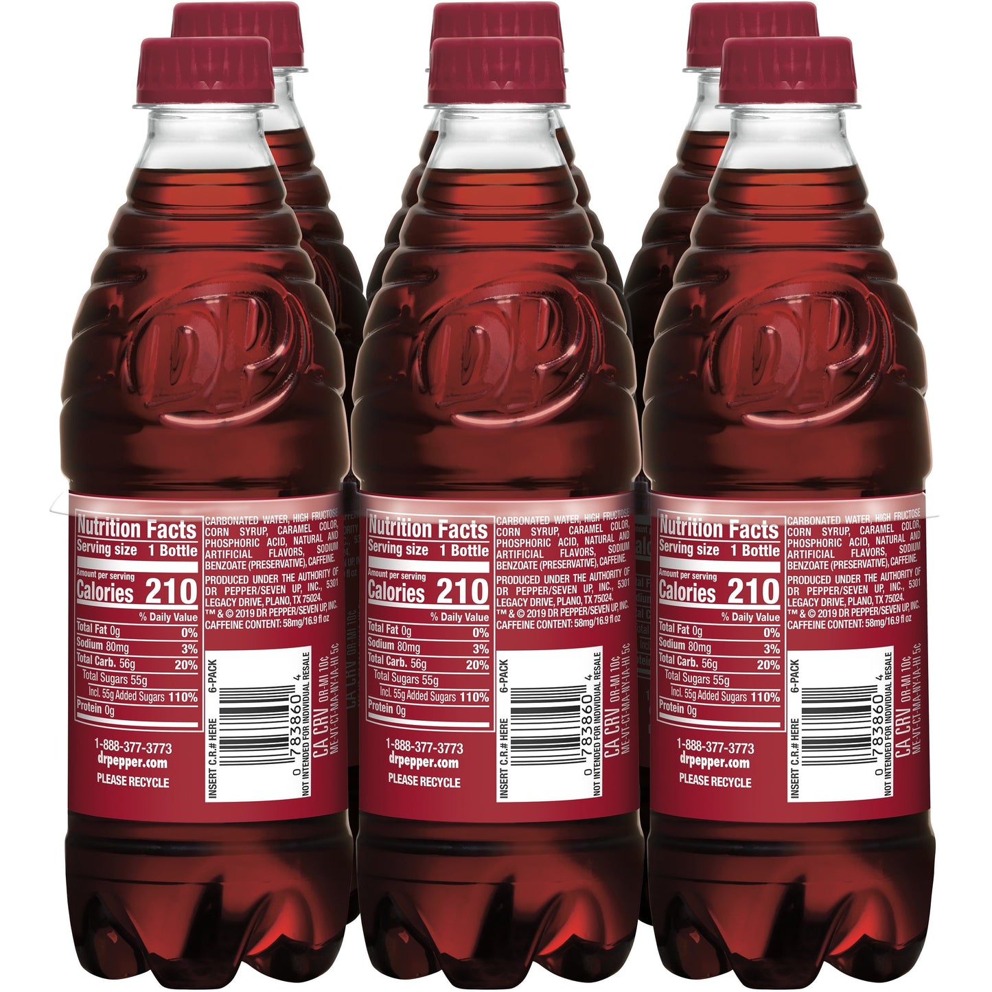 Dr Pepper Soda, .5 L bottles, 6 pack