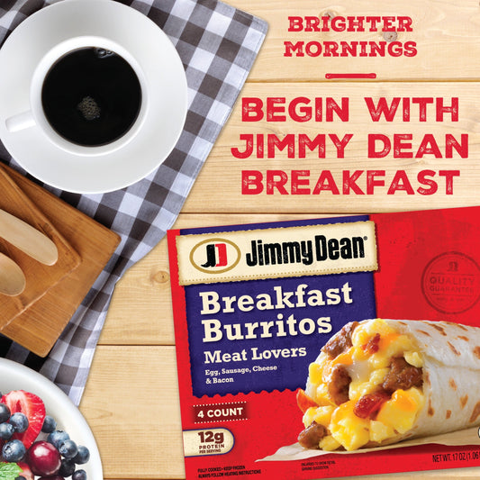 Jimmy Dean Meat Lovers Breakfast Burritos 17 oz, 4 Count (Frozen)