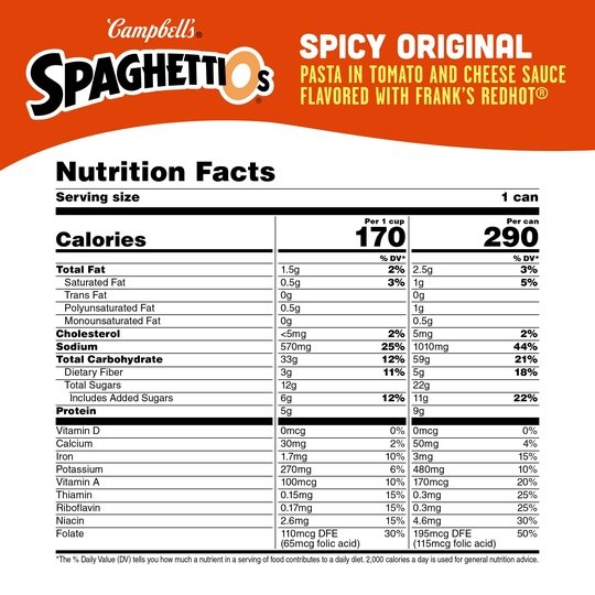 SpaghettiOs Spicy Original made with Frank's RedHot, Canned Pasta, 15.8 oz Can