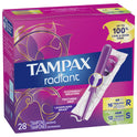 Tampax Radiant Tampons Duo Pack with LeakGuard Braid, Regular/Super Absorbency, 28 Ct