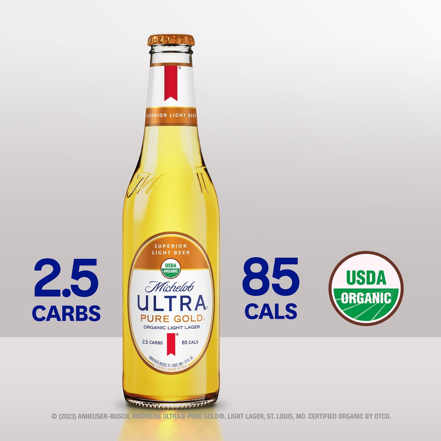 Michelob Ultra Pure Gold Organic Light Lager, 12 Pack Beer, 12 fl oz Bottles, 3.8 % ABV, Domestic