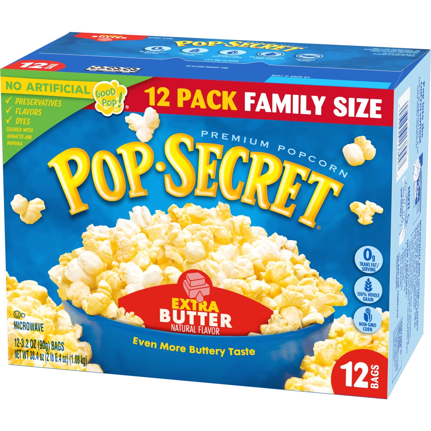 Pop Secret Microwave Popcorn, Extra Butter Flavor, 3.2 oz Sharing Bags, 12 Ct