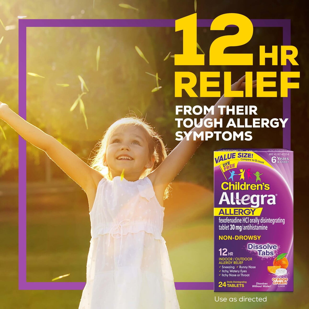 Allegra Children's 12 Hour Non-Drowsy Antihistamine Allergy Relief Medicine 30mg Meltable Tablets 24ct