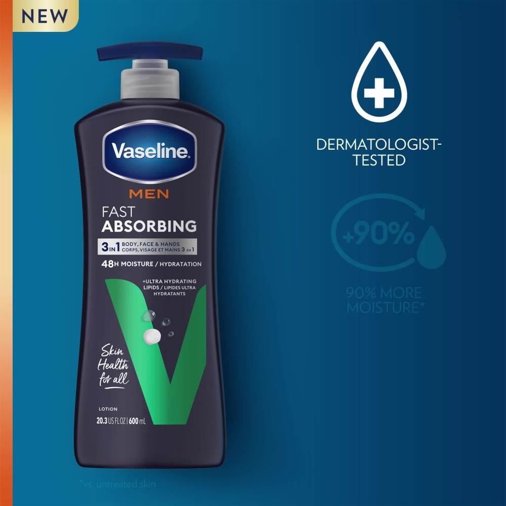 Vaseline Men Fast Absorbing Non Greasy Body Face and Hand Lotion, 20.3 fl oz