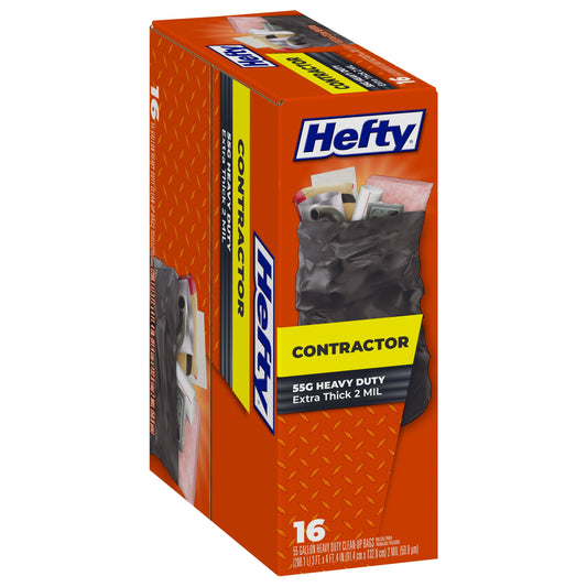 Hefty Heavy Duty Contractor Extra Large Trash Bags, 55 Gallon, 16 Count