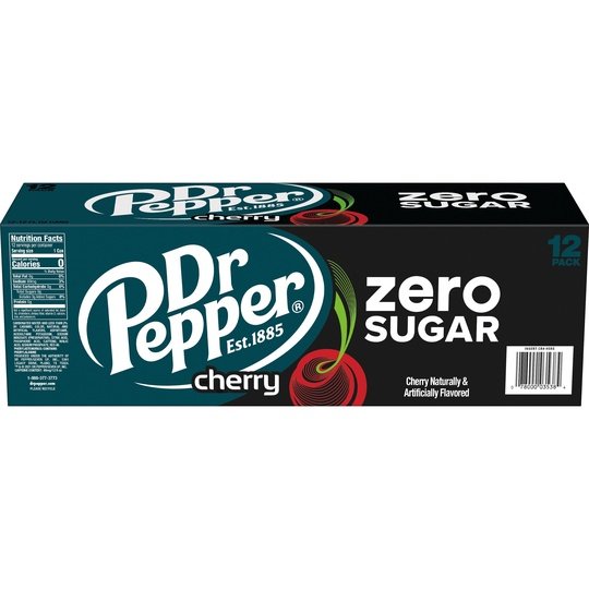 Dr Pepper Cherry Zero Sugar Soda, 12 fl oz cans, 12 pack