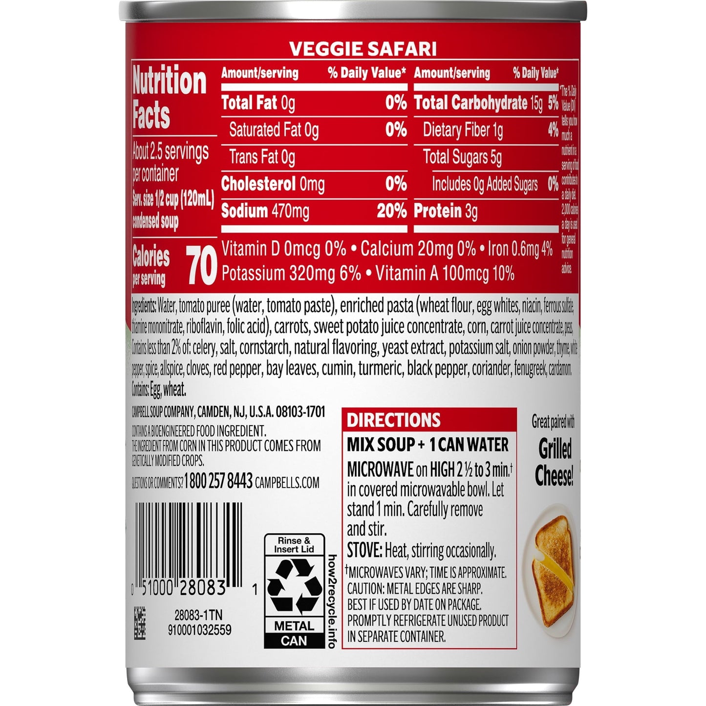 Campbell's Condensed Shaped Pasta and Vegetable Soup, Veggie Safari, 10.5 oz Can