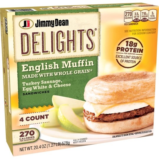 Jimmy Dean Delights Turkey Sausage, Egg White & Cheese English Muffin Sandwiches, 20.4 oz, 4 Ct (Frozen)