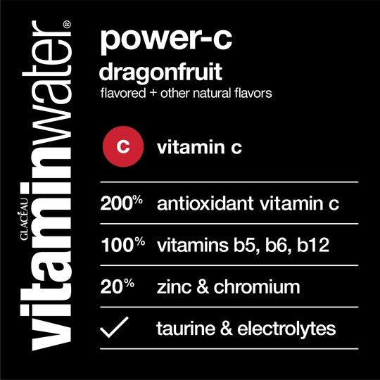 vitaminwater power-c electrolyte enhanced dragonfruit drink, 16.9 fl oz, 6 count bottles