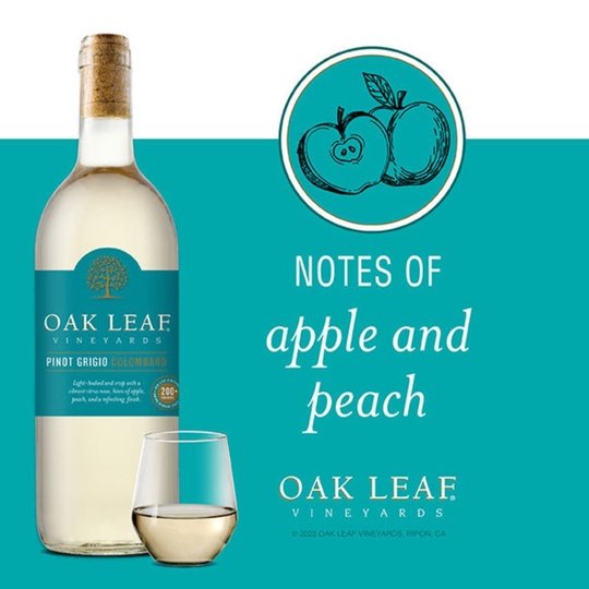 Oak Leaf Vineyards Pinot Grigio/Colombard White Wine, 750 ml Glass, ABV 11.50%