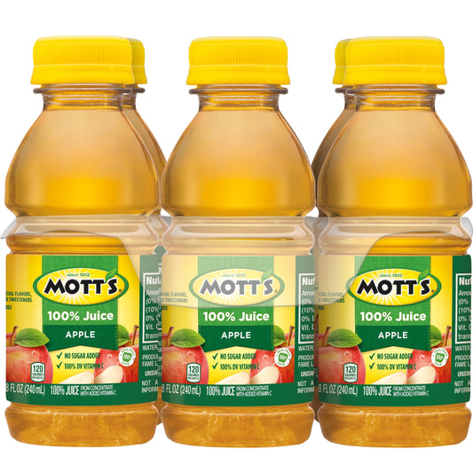 Mott's 100% Juice Original Apple Juice, 8 fl oz, 6 Count Bottles