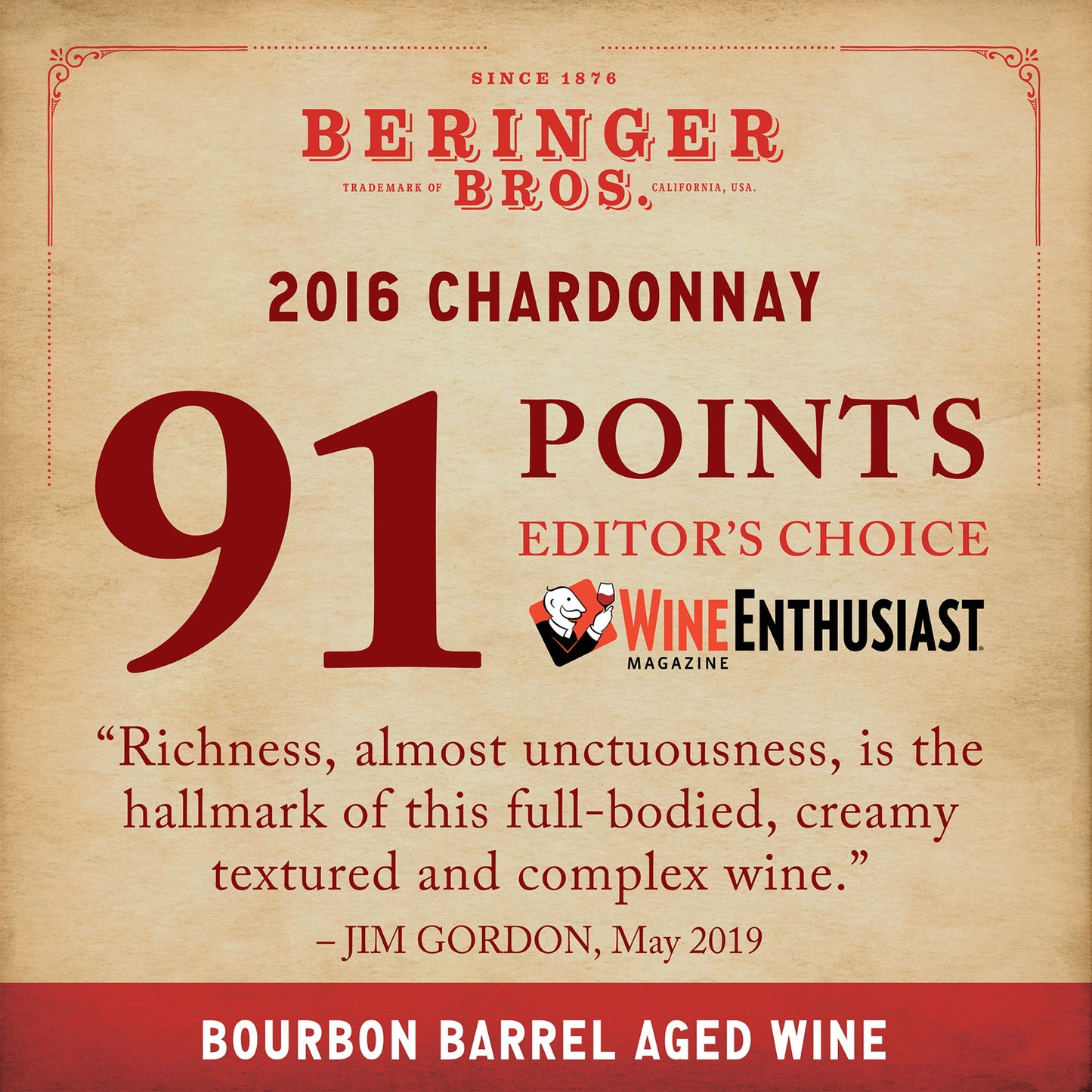 Beringer Bros. Bourbon Barrel Aged California Chardonnay White Wine, 750ml Bottle, 14.5% ABV