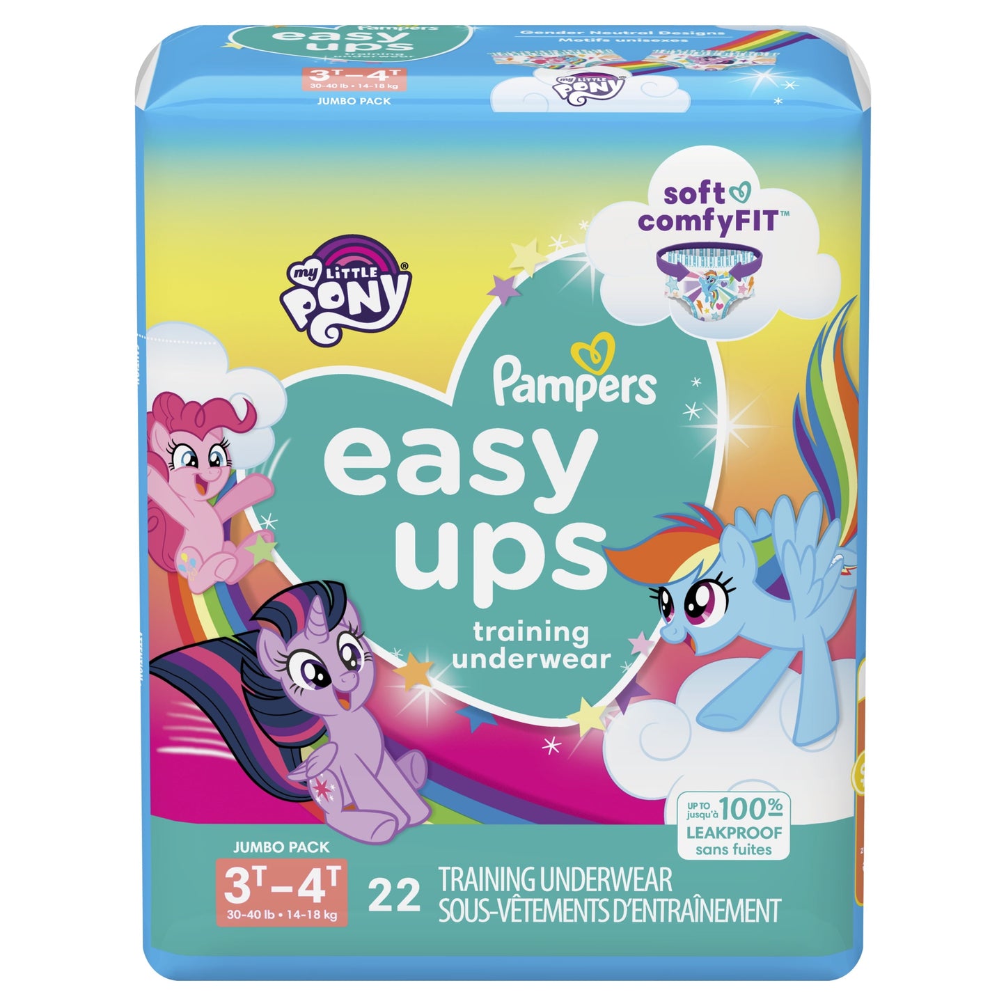 Pampers Easy Ups Girls & Boys Potty Training Pants - Size 3T-4T, 22 Count, My Little Pony Training Underwear 3T-4T