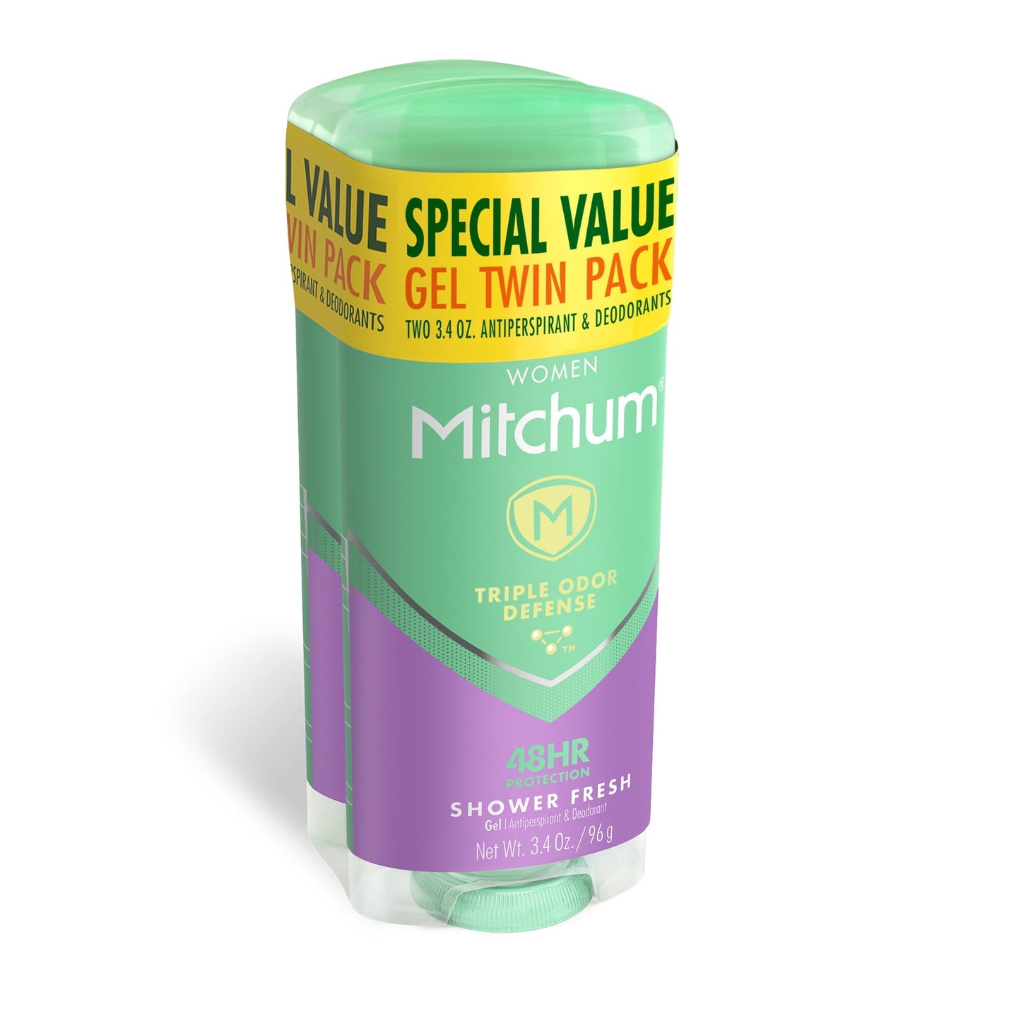 Mitchum Women Triple Odor Defense Antiperspirant Deodorant Gel Twin Pack, Shower Fresh, 3.4 oz