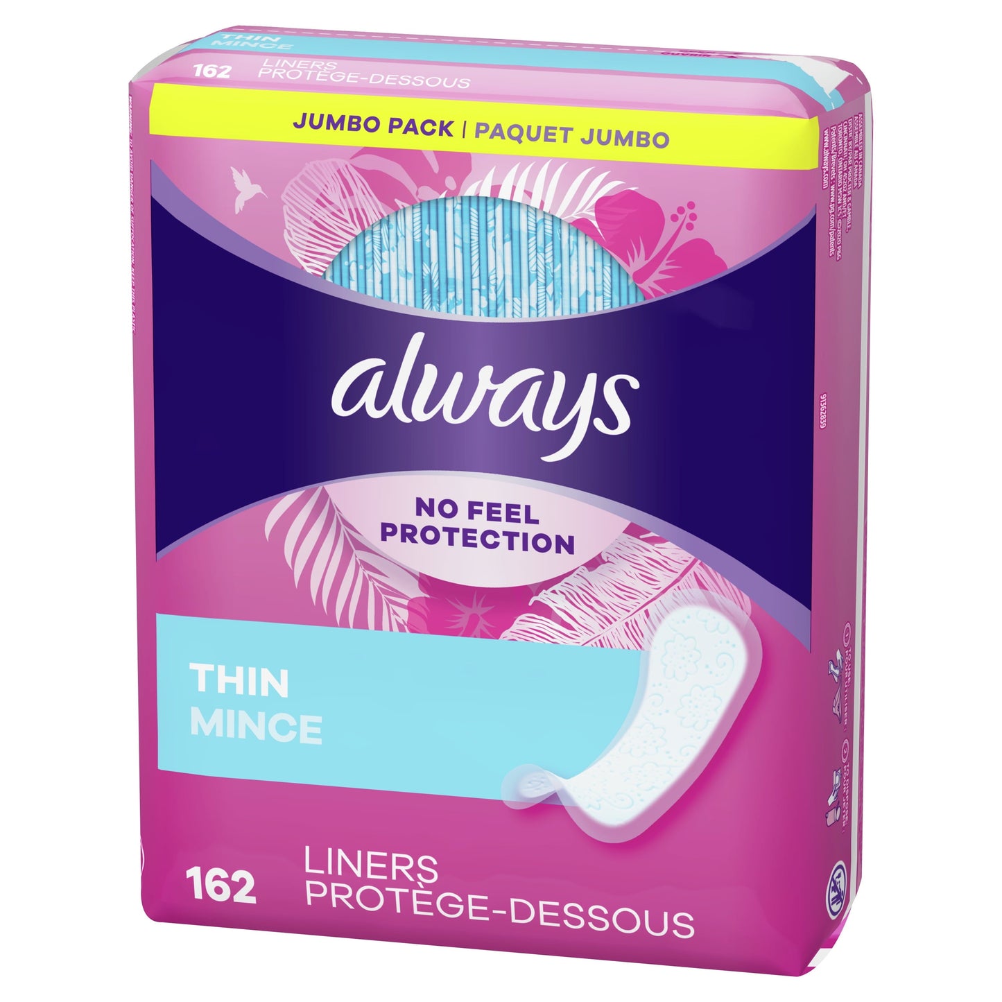 Always Thin No Feel Protection Daily Liners Regular Absorbency Unscented, 162 Ct