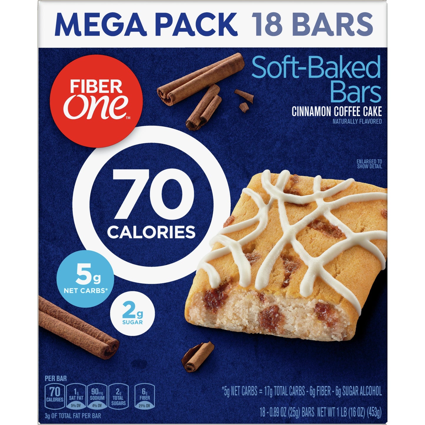 Fiber One 70 Calorie Soft-Baked Bars, Cinnamon Coffee Cake, 18 ct