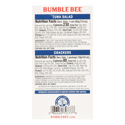 Bumble Bee? Snack on the Run! Tuna Salad with Crackers 3.5 oz. Box