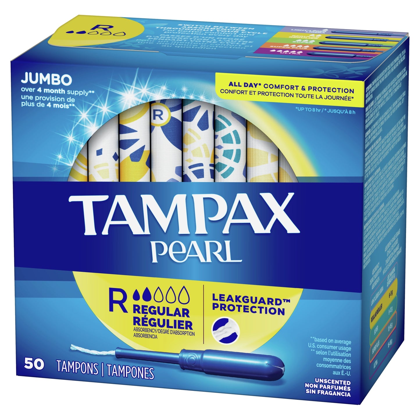 Tampax Pearl Tampons with LeakGuard Braid, Regular Absorbency, 50 Ct