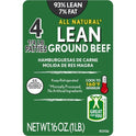 All Natural* 93% Lean/7% Fat Lean Ground Beef Patties, 4 Count, 1 lb Tray