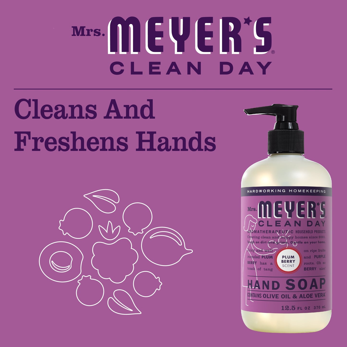 Mrs. Meyer's Clean Day Liquid Hand Soap, Plum Berry Scent, 12.5 Ounce Bottle