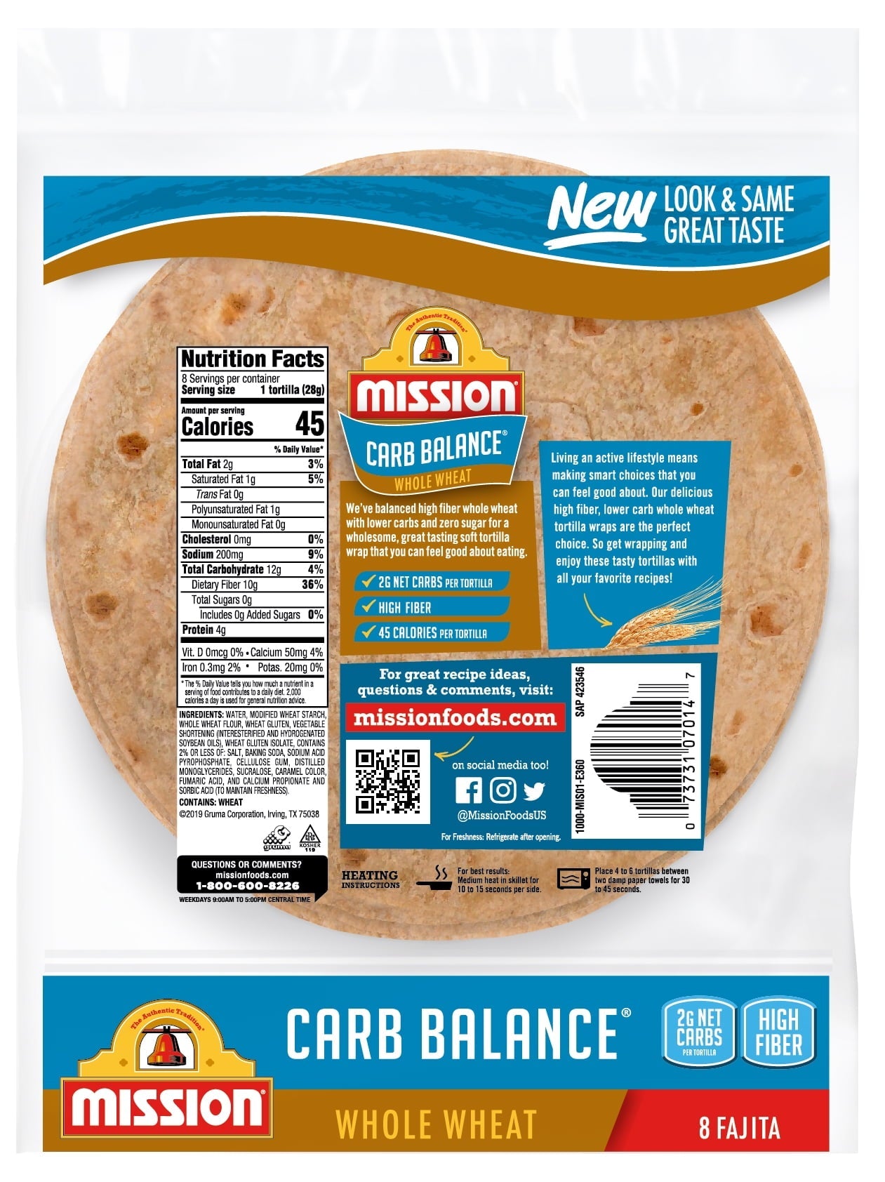 Mission Carb Balance Fajita Whole Wheat Tortillas, 8 Count