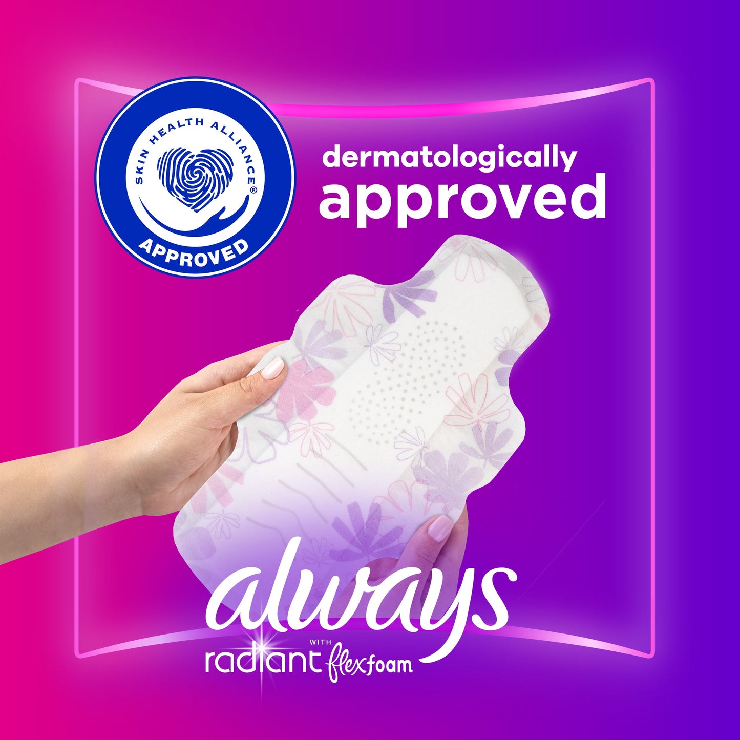 Always Radiant Feminine Pads with Wings, Size 2, Heavy Absorbency, Scented, 48 CT