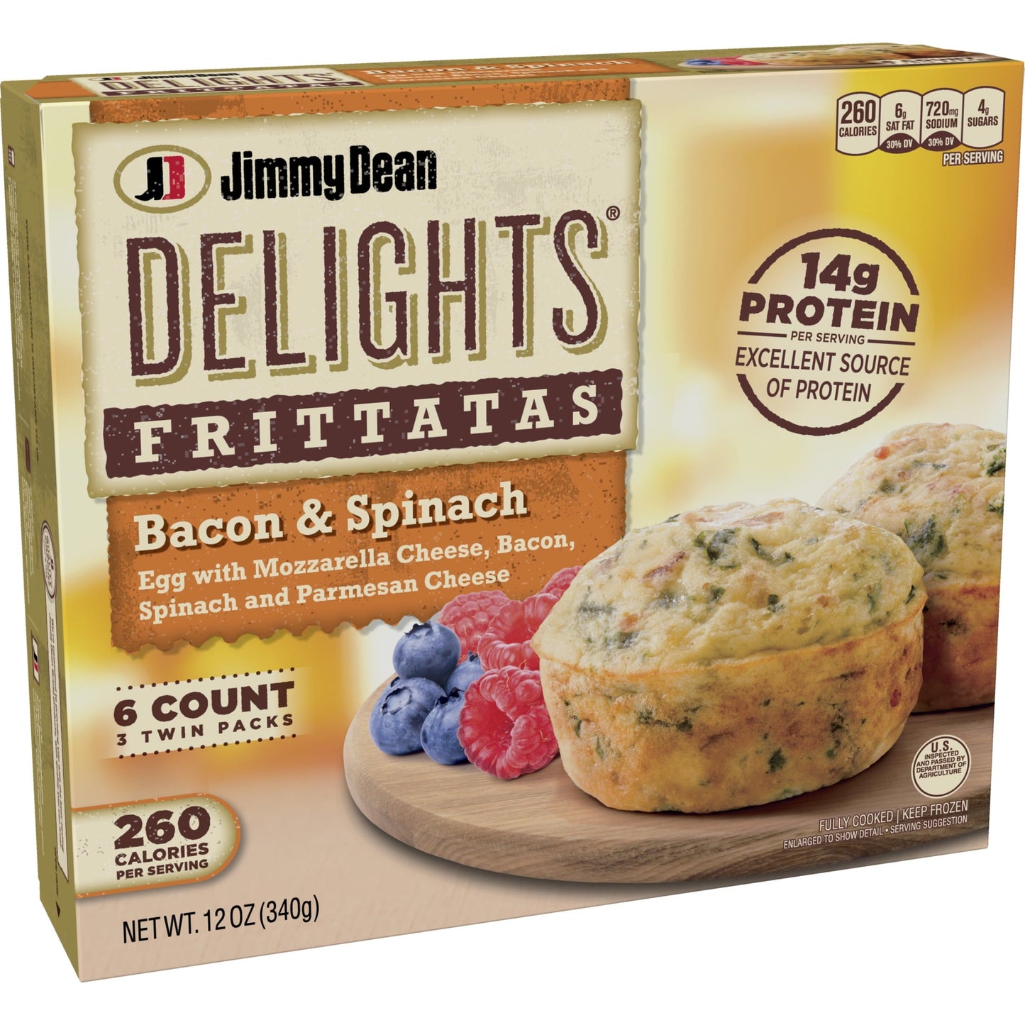 Jimmy Dean Delights Bacon & Spinach Frittatas, 12 oz, 6 Ct (Frozen)