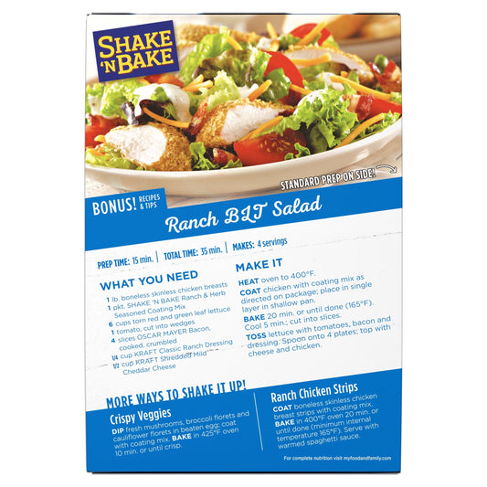 Shake 'N Bake Ranch & Herb Seasoned Coating Mix, 4.75 oz Box, 2 ct Packets