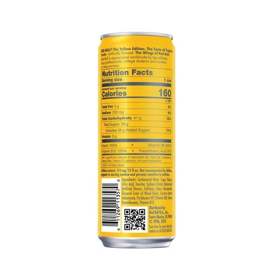 Red Bull Yellow Edition Tropical Energy Drink, 12 fl oz, Pack of 4 Cans