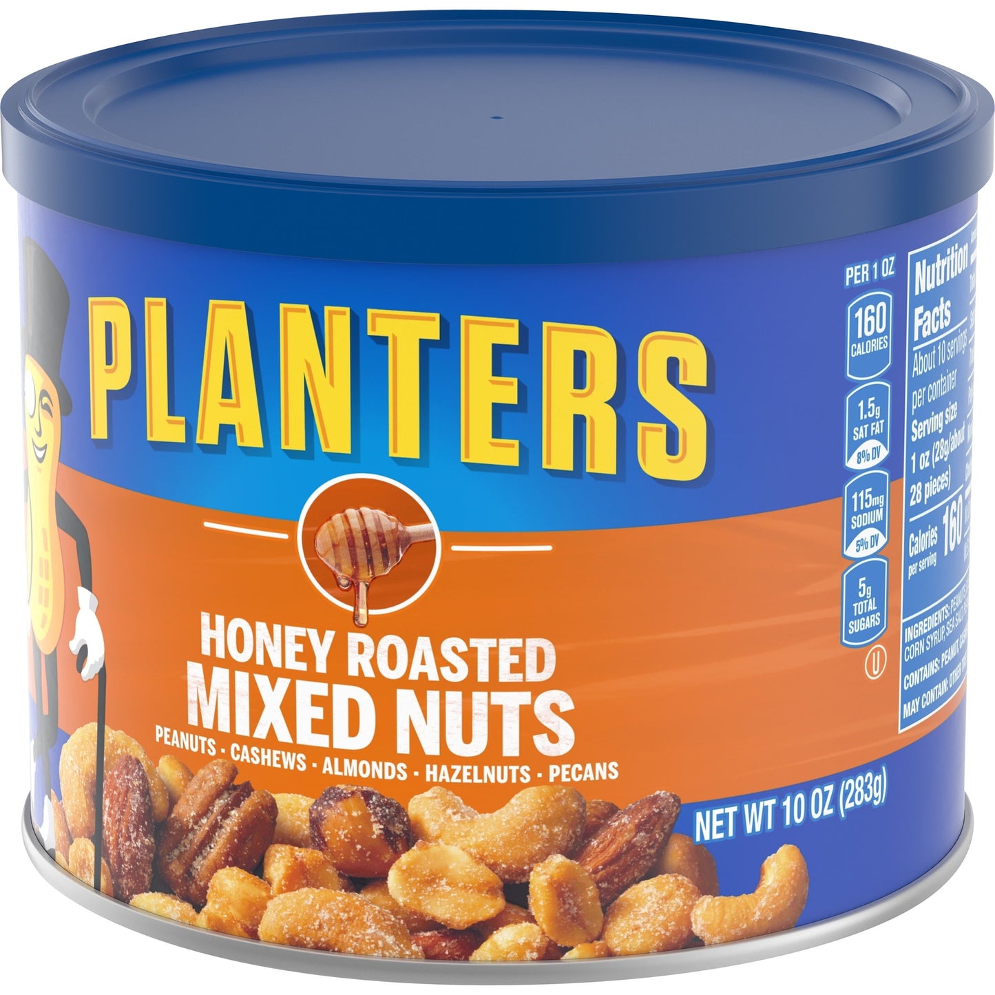 Planters Honey Roasted Mixed Nuts with Peanuts, Cashews, Almonds, Hazelnuts & Pecans, 10 oz Canister