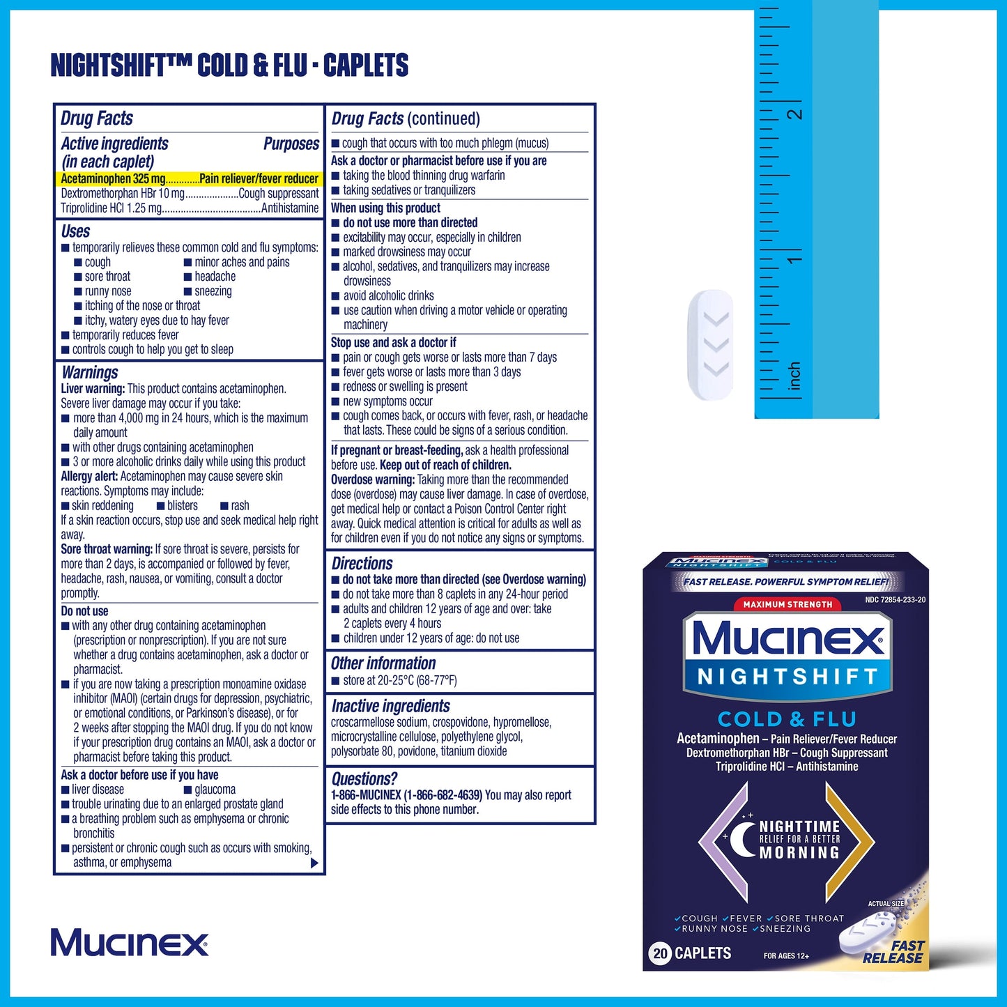 Mucinex Nightshift, Cold and Flu Medicine, Nighttime, 20 Caplets