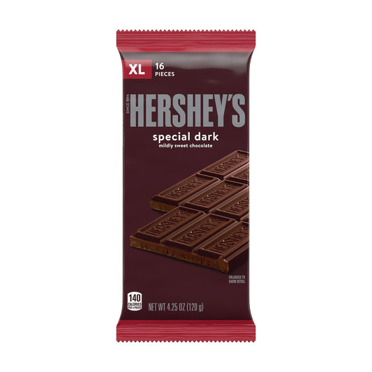 Hershey's Special Dark Mildly Sweet Chocolate XL Candy, Bar 4.25 oz, 16 Pieces