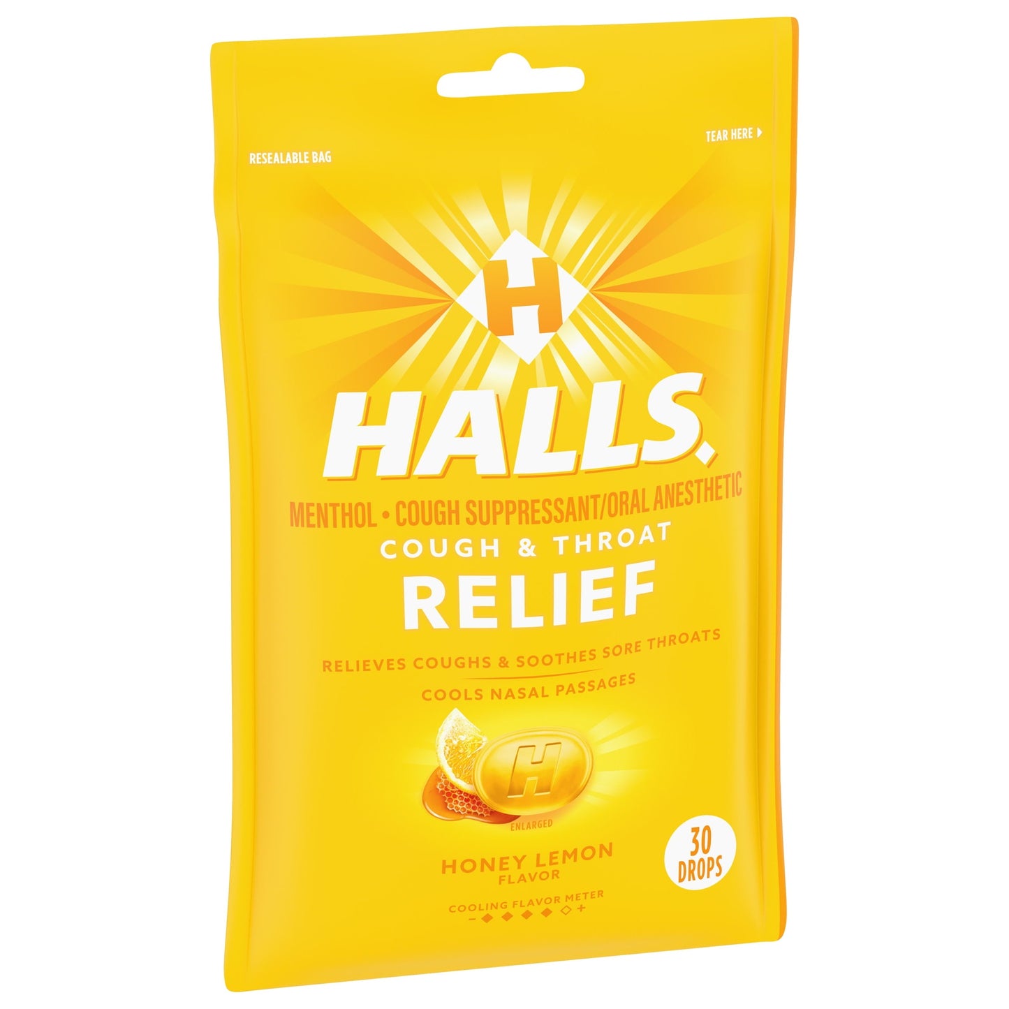 HALLS Relief Honey Lemon Cough Drops, 30 Drops